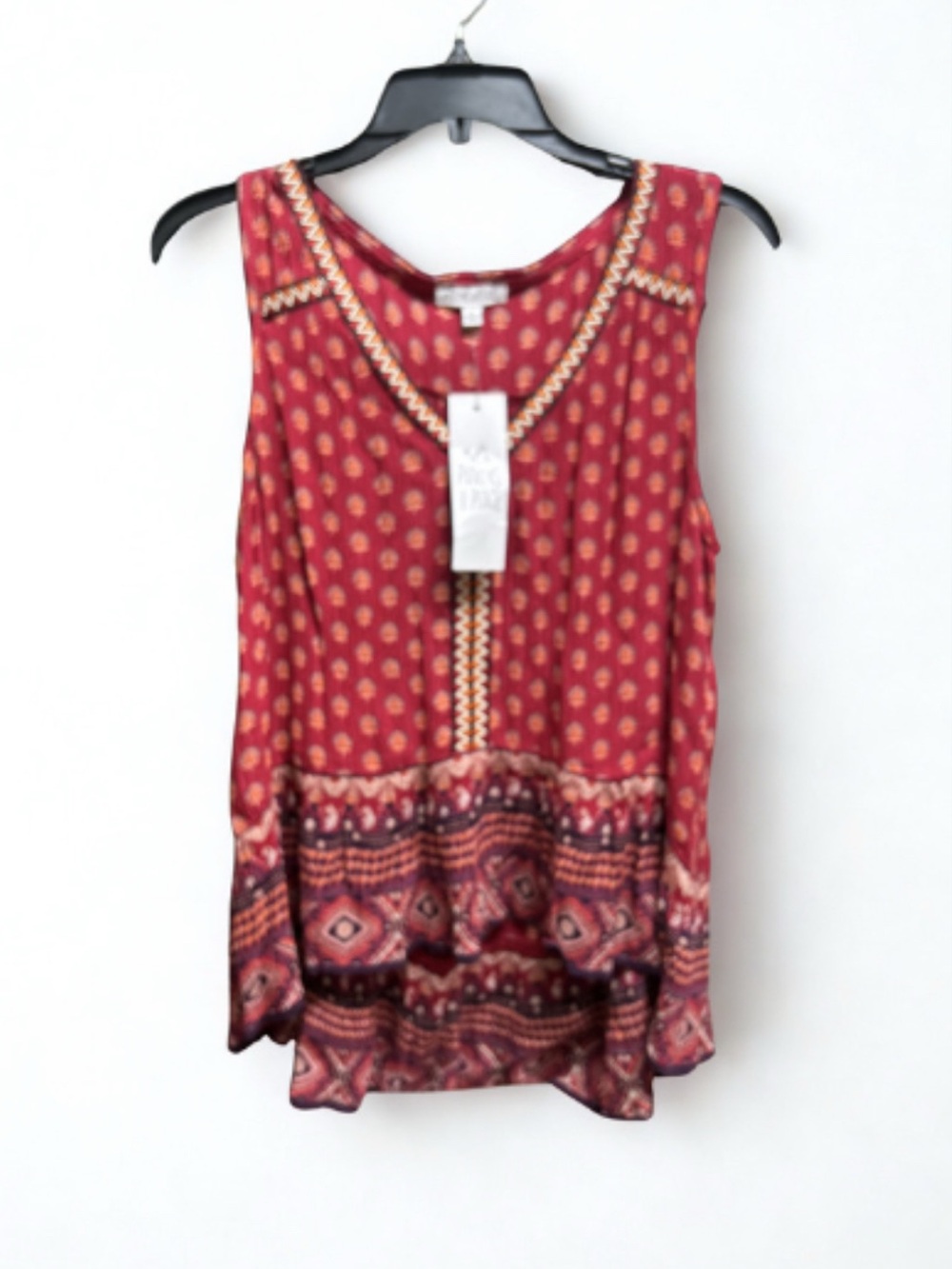 NWT Patrons of Peace Boho Embroidery Tank Blouse Large Red Sangria